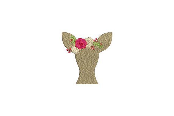 Deer & Flowers Silhouette Embroidery - Christmas Machine Embroidery File design 4x4 inch hoop - instant download