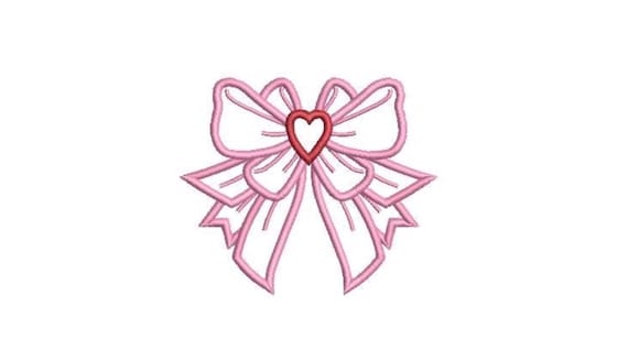 Applique Heart Bow Machine Embroidery File design 4x4 hoop - Digital Download Embroidery File