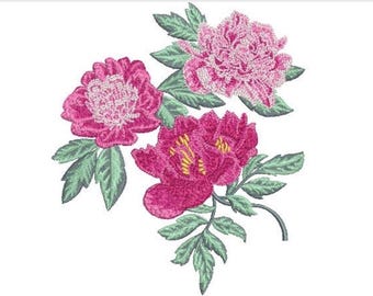 Plik do haftu maszynowego „Trzy piwonie” 5 x 7 cali, tamborek – Plik do haftu „Peony” – Wzór haftu kwiatowego