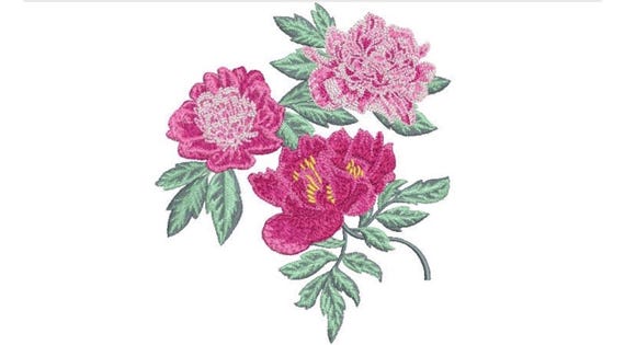 Three Peonies Machine Embroidery File design 5 x 7 inch hoop - Peony Embroidery File - Flower Embroidery Design