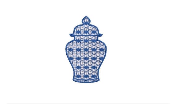 Set of 5 Mini Ginger Jar Designs - Filled Machine Embroidery File design  - 4x4 inch hoop - Chinoiserie Chic Embroidery