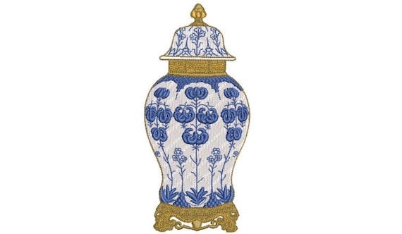 Chinoiserie Filagree Ginger Jar -  Machine Embroidery File design - 5x7 hoop - 13cm x 18cm hoop