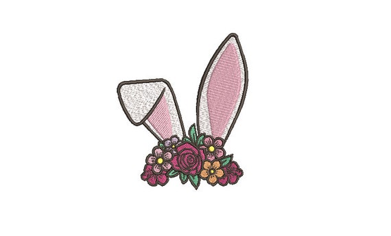 Flower Rabbit Ears Embroidery Design - Embroidery File design - 4x4 inch hoop - 10cm x 10cm hoop - Bunny Flowers Download