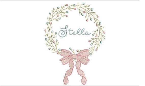 Flower Wreath Machine Embroidery File design - 5x7 inch hoop - Bow Embroidery Design