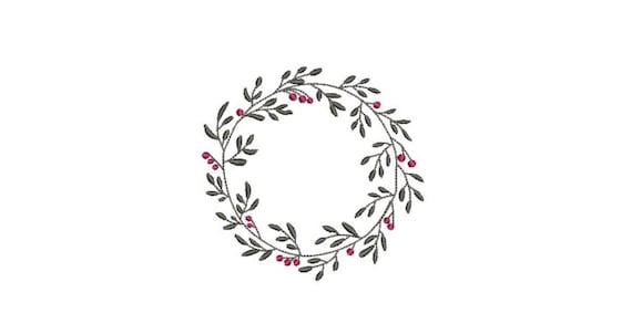 Christmas Embroidery Design - Holly Leaf Wreath - Machine Embroidery File - design 4x4 inch hoop - Monogram frame