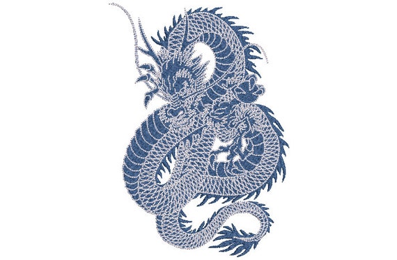 Chinoiserie Blue Dragon Embroidery Design -  Urban Modern Machine Embroidery File design - 5x7 inch hoop - instant download