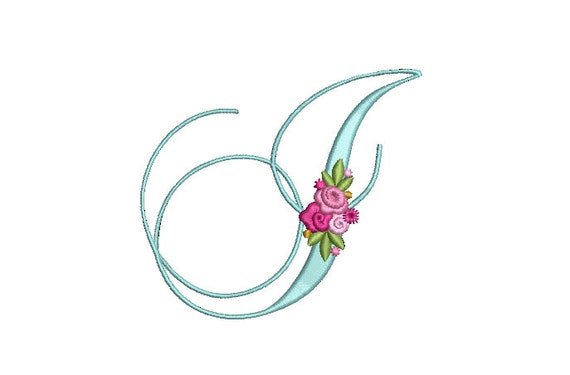 Pretty Rose Script LETTER I  Machine Embroidery File design - 5 x 7 inch hoop - Monogram design