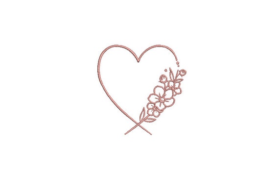 Heart Flowers Monogram Frame Machine Embroidery File design -  4 x 4 inch hoop - Heart embroidery design