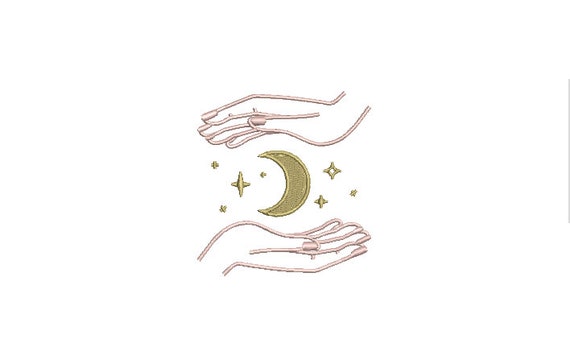 Moon Hands Stars Machine Embroidery File design - 3 x 3 inch hoop  - instant download