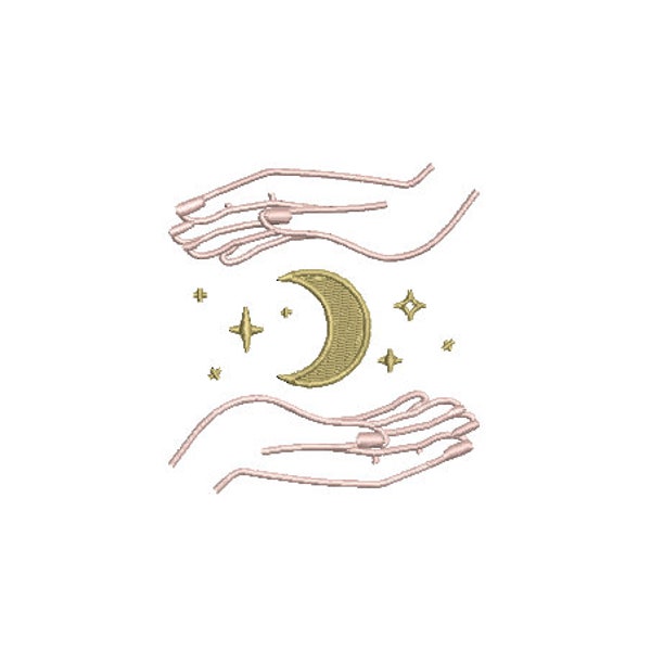 Moon Hands Stars Machine Embroidery File design - 3 x 3 inch hoop  - instant download