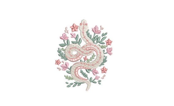 Pretty Flowers Snake Machine Embroidery File design 4 x 4 inch hoop - floral embroidery design - instant download