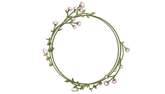 Pink Flower Circle Wreath Embroidery - Machine Embroidery File - design 8x8 inch hoop - Monogram frame