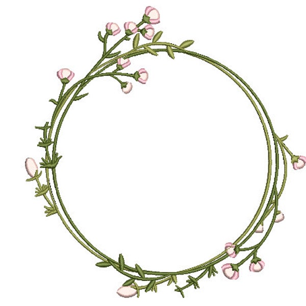 Pink Flower Circle Wreath Embroidery - Machine Embroidery File - design 8x8 inch hoop - Monogram frame
