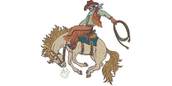 Rodeo Cowboy - Bucking Horse Machine Embroidery File design - 8x8 inch hoop - Western Embroidery Design Download