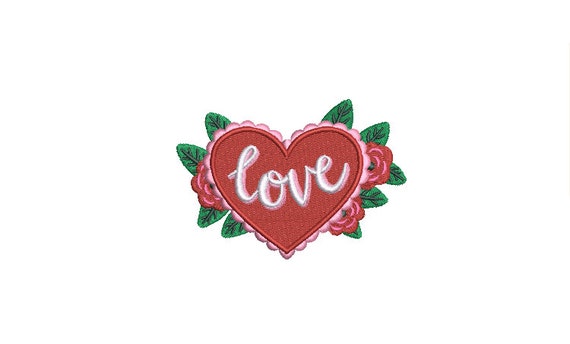 Love Heart Retro Machine Embroidery File design 4 x 4 inch hoop - Heart and Rose Embroidery File - Digital Download