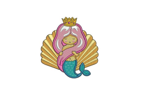 Mermaid Embroidery Design - Mermaid Princess Machine Embroidery File design - 4x4 inch hoop - instant download