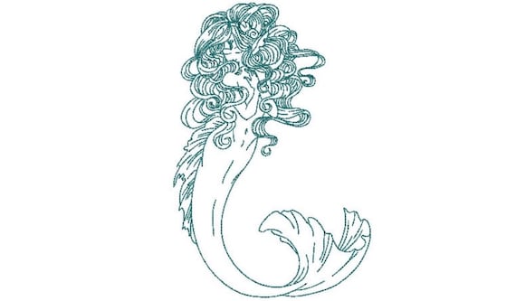 Boho Mermaid Machine Embroidery File design - 8 x 12 hoop -  instant download - Redwork Mermaid