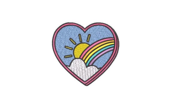 Heart Rainbow Sun - Machine Embroidery File design - 4x4 inch hoop - Monogram Frame - Rainbow Embroidery Design