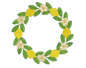 Lemon Wreath Machine Embroidery File design -  6x10 inch hoop - Machine Embroidery Design