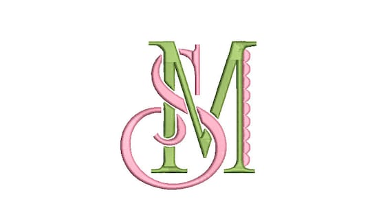 Fancy S M Monogram -  Machine Embroidery File design - 4x4 inch hoop -  Monogram Design - No other combinations available.