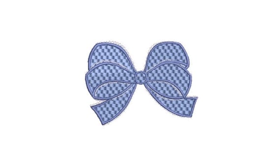 Blue Gingham Bow Machine Embroidery File design - 4 x 4 inch hoop  - Hamptons Style - Monogram Design