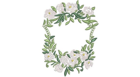 Greenery Wedding Flower Crest Machine Embroidery File design - 5x7 inch hoop - Monogram Frame - Wedding Embroidery Design