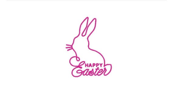 Neon Sign Bunny - Happy Easter Machine Embroidery File design - 4x4 inch hoop - Easter Embroidery