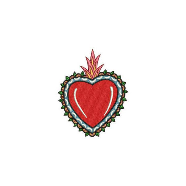 Milagro Charm Heart Mexican Folksy Machine Embroidery File design 4 x 4 inch hoop