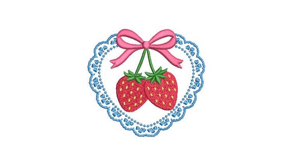Strawberry Bow Heart - Machine Embroidery File design -  4x4 inch hoop - Lace Doily Embroidery Design