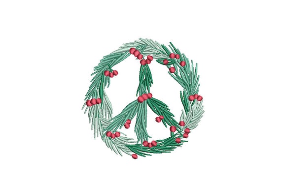 Peace Xmas Holly Wreath Embroidery - Machine Embroidery File - design 4x4 inch hoop - Monogram frame - Christmas Embroidery Design