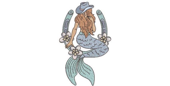 Coastal Cowgirl Machine Embroidery File design - 5x7 hoop -  instant download - Mermaid Embroidery Design