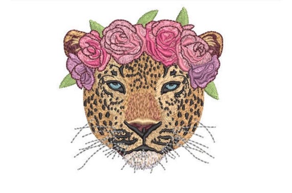 Leopard Flower Crown Machine Embroidery File design - 4x4 inch hoop - Leopard Face - instant download