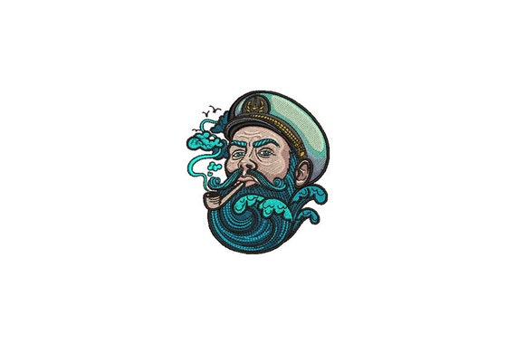 Bearded Sailor Embroidery - Retro Seaman Sailor Tattoo Machine Embroidery File design 4 x 4 inch hoop - instant download