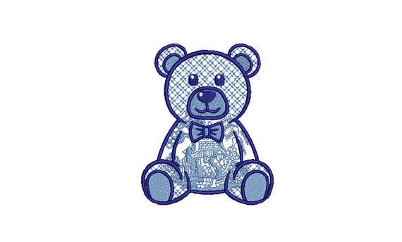 Chinoiserie Plaid Teddy Embroidery - Machine Embroidery File design - 4x4 inch hoop - Instant download