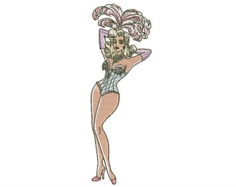 Vintage Showgirl - Retro Machine Embroidery File design - 5 x 7 inch hoop - Vintage Style Embroidery