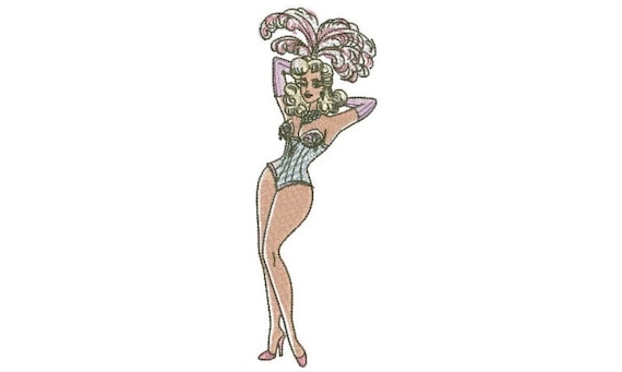 Vintage Showgirl - Retro Machine Embroidery File design - 5 x 7 inch hoop - Vintage Style Embroidery