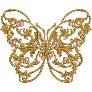 Baroque Butterfly Machine Embroidery File design - 4x4 inch hoop - Gold Butterfly design