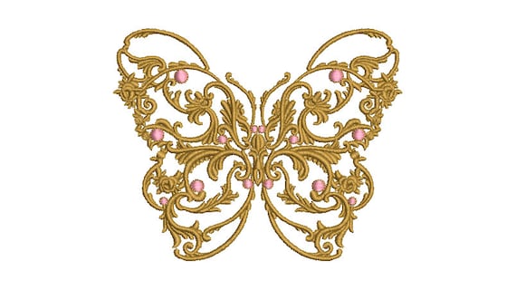 Baroque Butterfly Machine Embroidery File design - 4x4 inch hoop - Gold Butterfly design