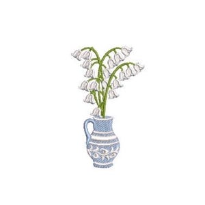 Chinoiserie Lily Of The Valley Embroidery - Hamptons Pot Plant - Machine Embroidery File design - 3 x 3 inch hoop - Instant Download