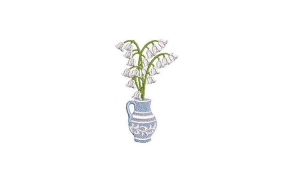 Chinoiserie Lily Of The Valley Embroidery - Hamptons Pot Plant - Machine Embroidery File design - 3 x 3 inch hoop - Instant Download