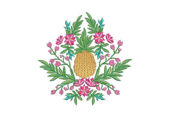 Pineapple Floral Embroidery - Machine Embroidery File design - 5x7 hoop - Instant download
