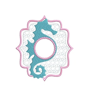 Seahorse Monogram Frame - Machine Embroidery File design - 5x7inch hoop - instant download