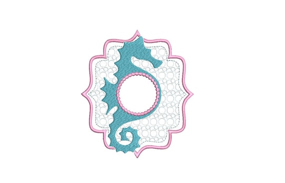 Seahorse Monogram Frame - Machine Embroidery File design - 5x7inch hoop - instant download