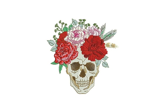 Boho Gypsy Rose Skull Bohemian Machine Embroidery File design 5x7 hoop