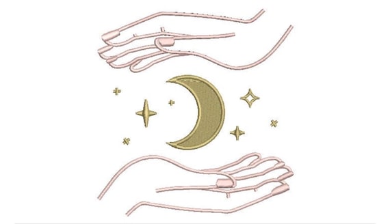 Moon Hands Stars Machine Embroidery File design 5 x 7 inch hoop - instant download - Mystical Embroidery Design