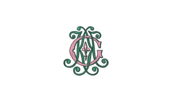 Antique K G  Monogram or G K  -  Machine Embroidery File design - 3x3 inch hoop - Vintage Monogram Design