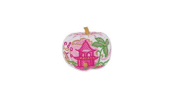 Chinoiserie Chic Painted Pagoda - Pumpkin Machine Embroidery design - 4x4 hoop - instant download