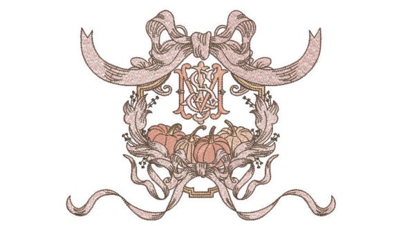 Sweet Pumpkin Bow Wreath Embroidery - Machine Embroidery File - design 8x8 inch hoop - Monogram frame