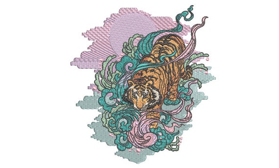 Tiger Sun  Machine Embroidery File design - 5x7 inch hoop - instant download - Tiger Embroidery File