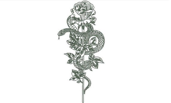 Snake Rose Tattoo Embroidery Design -  Modern Machine Embroidery File design - 5x7 inch hoop - instant download